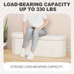 PINPLUS Storage Ottoman Bench Tufted Oval Ottomans Bench Foot Rest, Chest Box Velvet Bench with Storage, 43"x15"x15" (White)