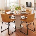 Dining Chairs Set of 4, 18" PU Leather Armless Dinner Chairs with Backrest, Modern Kitchen Dining Room Chair with Metal Legs for