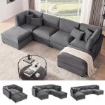 Huatean Home 125 Inch Oversized Corduroy Modular Sectional Sofa, U Shaped Modular Couch with Storage, 6 Seat Convertible Corduroy Couch, Comfy Sectional Couches for Living Room with Memory Foam, Grey