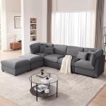 Huatean Home 125 Inch Oversized Corduroy Modular Sectional Sofa, U Shaped Modular Couch with Storage, 6 Seat Convertible Corduroy Couch, Comfy Sectional Couches for Living Room with Memory Foam, Grey