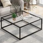 Black Glass Coffee Table for Living Room,Square Coffee Tables for Small Spaces,Simple Tea Cocktail Modern Center Tables, Living Room Tables,Easy Assembly,26 * 26in（Black & Clear Glass）