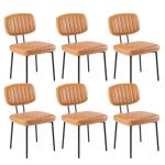 Sweetcrispy Dining Chairs Set of 6, Upholstered Mid Century Modern Kitchen Accent Chairs with Faux Leather Cushion Seat & Metal Legs for Home Office, Living Room - Brown