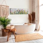 Rustic Wildflower Wall Art Colorful Farmhouse Floral Scenery Picture Decor Watercolor Flower Landscape Wood Grain Prints Painting Artwork for Living Room Office Bathroom Bedroom Home Decoration 14x48"