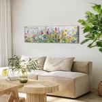 Rustic Wildflower Wall Art Colorful Farmhouse Floral Scenery Picture Decor Watercolor Flower Landscape Wood Grain Prints Painting Artwork for Living Room Office Bathroom Bedroom Home Decoration 14x48"