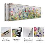 Rustic Wildflower Wall Art Colorful Farmhouse Floral Scenery Picture Decor Watercolor Flower Landscape Wood Grain Prints Painting Artwork for Living Room Office Bathroom Bedroom Home Decoration 14x48"