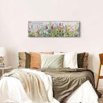 Rustic Wildflower Wall Art Colorful Farmhouse Floral Scenery Picture Decor Watercolor Flower Landscape Wood Grain Prints Painting Artwork for Living Room Office Bathroom Bedroom Home Decoration 14x48"