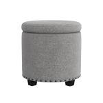 HomePop Home Decor | Upholstered Round Storage Ottoman with Nailheads| Ottoman with Storage for Living Room & Bedroom, Grey Woven