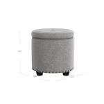 HomePop Home Decor | Upholstered Round Storage Ottoman with Nailheads| Ottoman with Storage for Living Room & Bedroom, Grey Woven