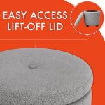 HomePop Home Decor | Upholstered Round Storage Ottoman with Nailheads| Ottoman with Storage for Living Room & Bedroom, Grey Woven