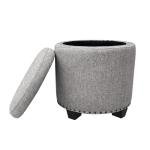 HomePop Home Decor | Upholstered Round Storage Ottoman with Nailheads| Ottoman with Storage for Living Room & Bedroom, Grey Woven