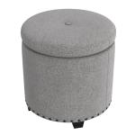 HomePop Home Decor | Upholstered Round Storage Ottoman with Nailheads| Ottoman with Storage for Living Room & Bedroom, Grey Woven