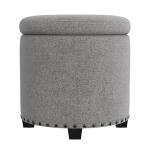 HomePop Home Decor | Upholstered Round Storage Ottoman with Nailheads| Ottoman with Storage for Living Room & Bedroom, Grey Woven