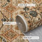 Joydeco 9x12 Area Rugs for Living Room, Non Slip Machine Washable Vintage Rug, Low Pile Chenille Print Rugs for Bedroom, Dining Room, Home Office, Pet & Child Friendly, Tan