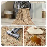 Joydeco 9x12 Area Rugs for Living Room, Non Slip Machine Washable Vintage Rug, Low Pile Chenille Print Rugs for Bedroom, Dining Room, Home Office, Pet & Child Friendly, Tan