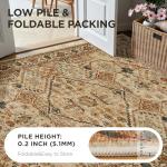 Joydeco 9x12 Area Rugs for Living Room, Non Slip Machine Washable Vintage Rug, Low Pile Chenille Print Rugs for Bedroom, Dining Room, Home Office, Pet & Child Friendly, Tan