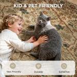 Joydeco 9x12 Area Rugs for Living Room, Non Slip Machine Washable Vintage Rug, Low Pile Chenille Print Rugs for Bedroom, Dining Room, Home Office, Pet & Child Friendly, Tan