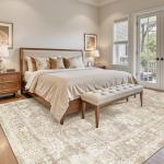 Madane 8x10 Area Rugs for Living Room, Machine Washable Vintage Natural Rug with Non-Slip Backing, Soft Large Throw Rug, Thin Carpet for Bedroom Dining Room Farmhouse (8 x 10, Beige/Brown)