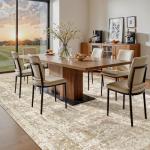 Madane 8x10 Area Rugs for Living Room, Machine Washable Vintage Natural Rug with Non-Slip Backing, Soft Large Throw Rug, Thin Carpet for Bedroom Dining Room Farmhouse (8 x 10, Beige/Brown)