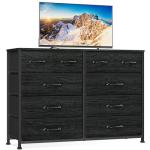 Furnulem Bedroom Dresser for 55”Long TV Stand Entertainment Center Dressers & Chests of Drawers,10 Storage Fabric Drawer, Sturdy Metal Frame Tall Storage Cabinet for Living Room, Entryway, Black Oak