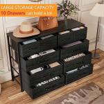 Furnulem Bedroom Dresser for 55”Long TV Stand Entertainment Center Dressers & Chests of Drawers,10 Storage Fabric Drawer, Sturdy Metal Frame Tall Storage Cabinet for Living Room, Entryway, Black Oak