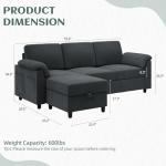 Vongrasig Convertible Sectional Sofa Couch, 3 Seat L Shaped Sofa with Removable Pillows Soft Corduroy Fabric Small Couch Mid Century for Living Room, Apartment and Office (Gray)