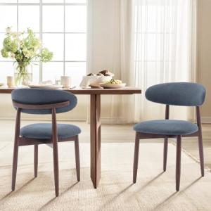 COLAMY Wooden Dining Chairs Set of 2, Modern Fabric Upholstered Dining Room Chair, Farmhouse Kitchen Side Chairs with Foot Pegs, Blue
