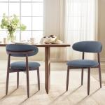 COLAMY Wooden Dining Chairs Set of 2, Modern Fabric Upholstered Dining Room Chair, Farmhouse Kitchen Side Chairs with Foot Pegs, Blue