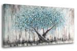 Arjun Tree Wall Art Canvas for Living Room Blue Tree of Life Nature Teal Abstract Textured Painting Picture Modern Panoramic Landscape Artwork Framed Bedroom Home Office Decor, Large Size 48"x24"