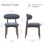 COLAMY Wooden Dining Chairs Set of 2, Modern Fabric Upholstered Dining Room Chair, Farmhouse Kitchen Side Chairs with Foot Pegs, Blue