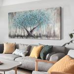 Arjun Tree Wall Art Canvas for Living Room Blue Tree of Life Nature Teal Abstract Textured Painting Picture Modern Panoramic Landscape Artwork Framed Bedroom Home Office Decor, Large Size 48"x24"