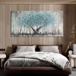 Arjun Tree Wall Art Canvas for Living Room Blue Tree of Life Nature Teal Abstract Textured Painting Picture Modern Panoramic Landscape Artwork Framed Bedroom Home Office Decor, Large Size 48"x24"