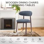 COLAMY Wooden Dining Chairs Set of 2, Modern Fabric Upholstered Dining Room Chair, Farmhouse Kitchen Side Chairs with Foot Pegs, Blue