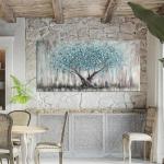 Arjun Tree Wall Art Canvas for Living Room Blue Tree of Life Nature Teal Abstract Textured Painting Picture Modern Panoramic Landscape Artwork Framed Bedroom Home Office Decor, Large Size 48"x24"