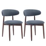 COLAMY Wooden Dining Chairs Set of 2, Modern Fabric Upholstered Dining Room Chair, Farmhouse Kitchen Side Chairs with Foot Pegs, Blue