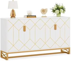Storage Cabinet with Storage Shelves for Living Room, Modern Sideboard Buffets Cabinets Coffee Bar, White