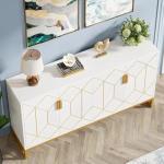Storage Cabinet with Storage Shelves for Living Room, Modern Sideboard Buffets Cabinets Coffee Bar, White