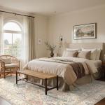 GENIMO 6x9 Area Rugs for Living Room, Machine Washable Low Pile Rugs, Chenille Non Alip Vintage Rug for Bedroom, Dining Room, Home Office, Beige Cream