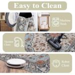 Washable Area Rugs 8x10, Large Rugs for Living Room, Carpet for Bedroom, Soft Faux Wool Retro Dining Room Rug, Non-Slip Backing Resistant Low Pile Vintage Print Rug for Home Office (Blue/Gray)