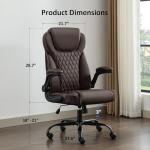 amseatec, Office Chair, Executive Leather Chair Home Office Desk Chairs, Ergonomic Computer Desk Chair with Adjustable Flip-Up Arms, Lumbar Support Swivel Task Chair with Rocking Function (Brown)