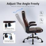 amseatec, Office Chair, Executive Leather Chair Home Office Desk Chairs, Ergonomic Computer Desk Chair with Adjustable Flip-Up Arms, Lumbar Support Swivel Task Chair with Rocking Function (Brown)