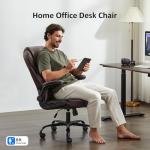 amseatec, Office Chair, Executive Leather Chair Home Office Desk Chairs, Ergonomic Computer Desk Chair with Adjustable Flip-Up Arms, Lumbar Support Swivel Task Chair with Rocking Function (Brown)
