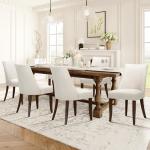 COLAMY Upholstered Dining Chairs Set of 6, Mid Century Modern Kitchen Chairs with Back, Farmhouse Fabric Side Dining Room Chairs with Wood Legs for Dining Room Restaurant, Beige