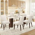 COLAMY Upholstered Dining Chairs Set of 6, Mid Century Modern Kitchen Chairs with Back, Farmhouse Fabric Side Dining Room Chairs with Wood Legs for Dining Room Restaurant, Beige