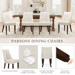 COLAMY Upholstered Dining Chairs Set of 6, Mid Century Modern Kitchen Chairs with Back, Farmhouse Fabric Side Dining Room Chairs with Wood Legs for Dining Room Restaurant, Beige