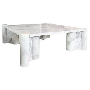 Natural Jazz White Marble Coffee Table, Nordic Cream Minimalist Design, Square Villa Living Room Table, High Hardness&Easy-Clean