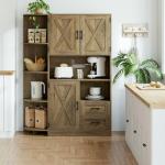 60.4" Farmhouse Kitchen Pantry Storage Cabinet, Freestanding Hutch with Doors & Shelves, Buffet Sideboard with Microwave Stand