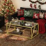 HOOBRO Glass Coffee Table, Gold Coffee Tables for Living Room, Gold Glass Coffee Table,1 Layer Center Table, Modern, for Apartment, Office, 39.4 x 19.7 x 17.7 Inches, Easy Assembly, Golden GD04KF01