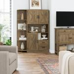 60.4" Farmhouse Kitchen Pantry Storage Cabinet, Freestanding Hutch with Doors & Shelves, Buffet Sideboard with Microwave Stand