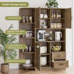 60.4" Farmhouse Kitchen Pantry Storage Cabinet, Freestanding Hutch with Doors & Shelves, Buffet Sideboard with Microwave Stand