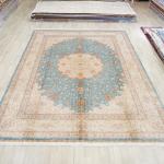 305x427cm Hand made Large Turkey Rugs Medallion Exquisite Blue Silk Carpets (TJ343A)